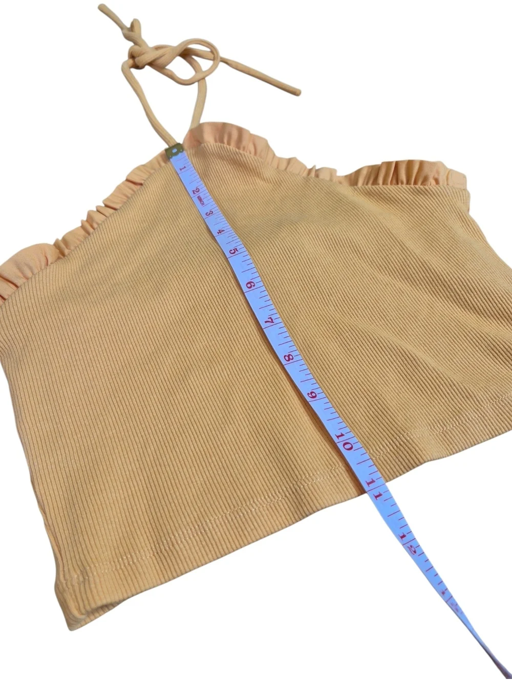 Zara Mustard Yellow Ribbed Ruffle Halter Crop Top, Small - Picture 6 of 8